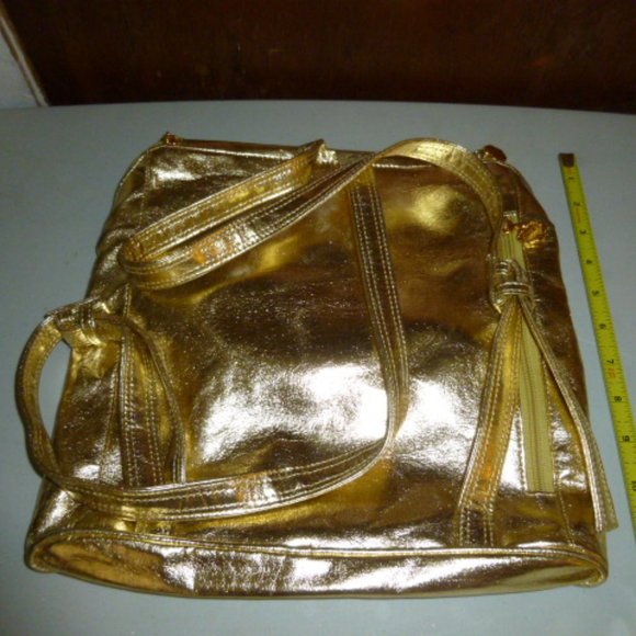 Carlos Falchi Gold Metallic Backpack Bag - Picture 2 of 12